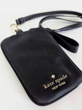 NEW Kate Spade Chelsea little belt wallet coin ID Lanyard - Satin Black #neck